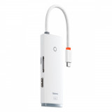 HUB Multifuncțional Din Seria Baseus Lite USB Tip C - 2 X USB 3.0 / USB Tip C / HDMI 1,4 / SD / TF Alb (WKQX050002)