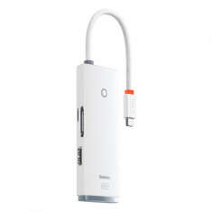 HUB Multifuncțional Din Seria Baseus Lite USB Tip C - 2 X USB 3.0 / USB Tip C / HDMI 1,4 / SD / TF Alb (WKQX050002)