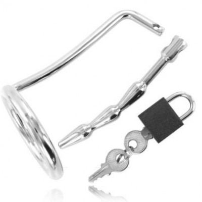 METAL HARD - TESTICLE RING WITH URETHRAL CHASTITY PLUG foto