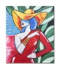 Tablou modern pictat manual, Femeie cu palarie, 60x50cm ulei pe panza, in stil Pablo Picasso