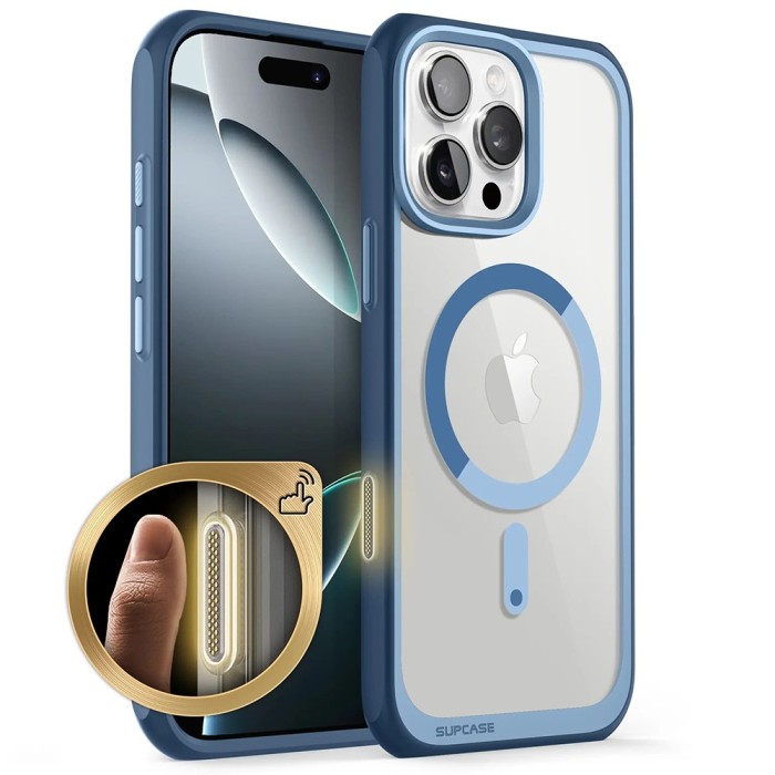 Husa iPhone 16 Pro Max Supcase Unicorn Beetle Slim Clear MagSafe, bleu