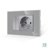 Cumpara ieftin Intrerupator dublu cap scara cu priza, rama din sticla, gri, Luxion 3M