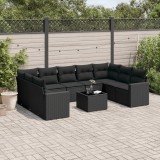 Cumpara ieftin Set canapele de grădină cu perne, 10 piese, negru, poliratan