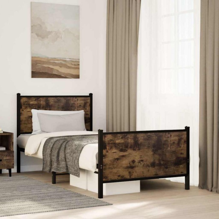 vidaXL Cadru pat metalic fără saltea, stejar fumuriu, 80x200 cm 4007676