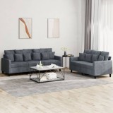 vidaXL Set de canapele cu perne, 2 piese, gri &icirc;nchis, catifea