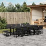 Set mobilier gradina Gossi, 15 piese, negru, textilena, perne incluse, masa sticla, scaune pliabile