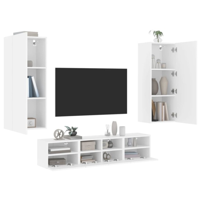 vidaXL Unități TV de perete, 5 piese, alb, lemn prelucrat 3216539