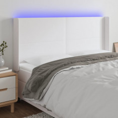 Tablie de pat cu LED, alb, 183x16x118/128 cm, piele ecologica GartenMobel Dekor