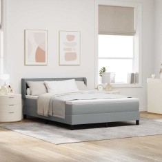 vidaXL Pat boxspring cu saltea cu saltea Gri deschis 140 x 190 cm