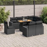 VidaXL Set mobilier de grădină cu perne, 9 piese, negru, poliratan