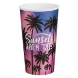 Pahar din Plastic, 650ml, Roz-Lila cu Imprimeu Palmieri, CMCLASS