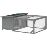 PawHut Coteț pentru iepuri cușcă din lemn cu acoperiș bitumat rabatabil, curte de alergare, uși 125,5x100x49 cm Gri | Aosom Romania