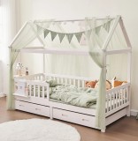 Set de decorare pentru pat casă Alavya Home 150 x 350 cm, 3 piese: 2 baldachine pentru pat + ghirlandă cu fanioane, kaki (fără instalație luminoasă)
