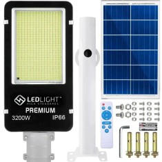 Lampa solara, putere 3200 W, 1231 LED-uri, suport pentru perete, stalp, complet rezistenta la fenomene meteo (protectie IP66), telecomanda inclusa, ne