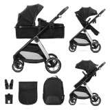 Carucior set 2 in 1, Lorelli Aspen, transformabil, set adaptori cos auto inclus, pana la 22 kg, Black