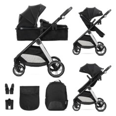 Carucior set 2 in 1, Lorelli Aspen, transformabil, set adaptori cos auto inclus, pana la 22 kg, Black