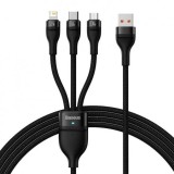 CABLU alimentare si date Baseus Flash, One-for-three Retractable, pt smartphone,USB la Micro-USB+Lightning + USB Type-C 66W, 1.2m, negru &quot;CASS040001&quot;