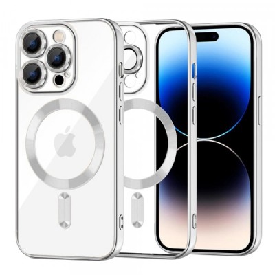Husa MagSafe pentru Apple iPhone 14 Pro, Techsuit, Luxury Crystal, Argintie foto