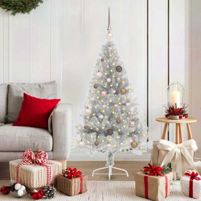 vidaXL Pom de Crăciun artificial pre-iluminat Argintiu 150 cm PET 3397191 foto