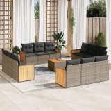 VidaXL Set mobilier de grădină cu perne, 13 piese, gri, poliratan