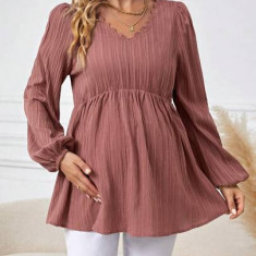 Bluza cu maneca lunga si decolteu, Maternity, roz, dama, Shein