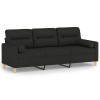 Canapea cu 3 locuri cu pernute, negru, 180 cm, textil