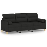 Canapea cu 3 locuri cu pernute, negru, 180 cm, textil