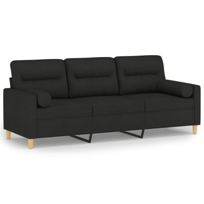 Canapea cu 3 locuri cu pernute, negru, 180 cm, textil foto