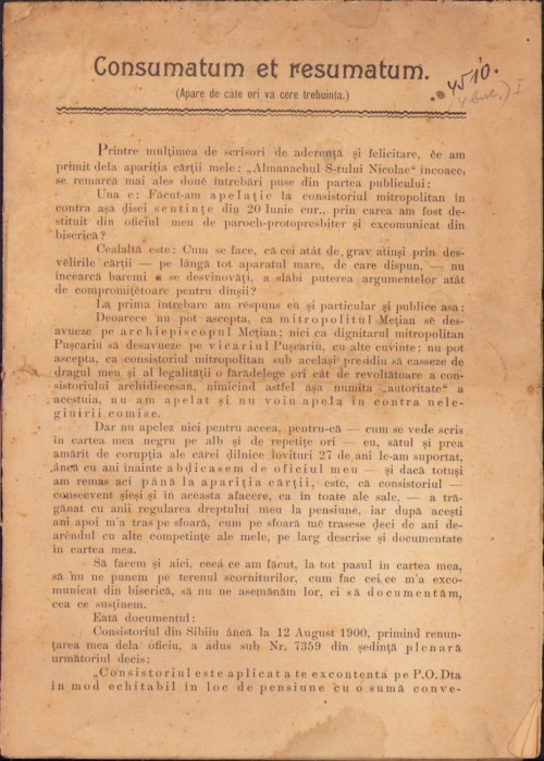 HST C1358 Consumatum et resumatum 1902 Maneguțiu