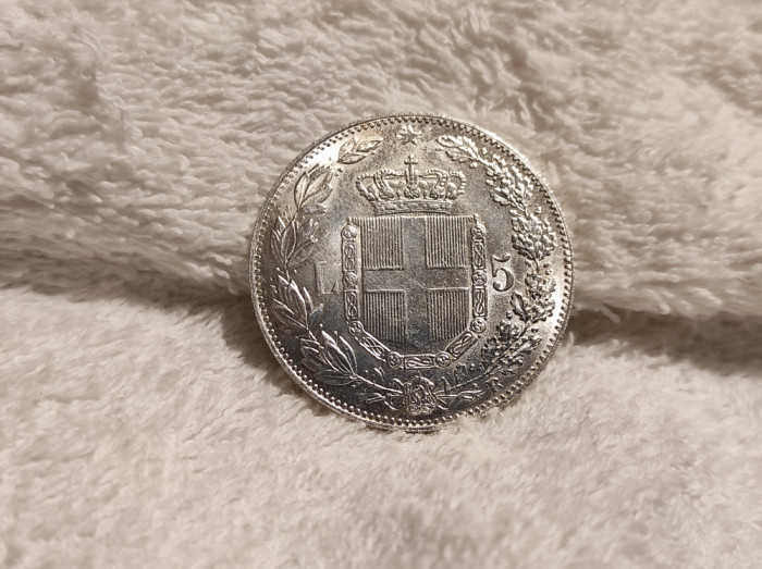 MONEDA argint 900 ITALIA 5 LIRE UMBERTO I 1878 R stare FOARTE BUNA EMISIE 100000