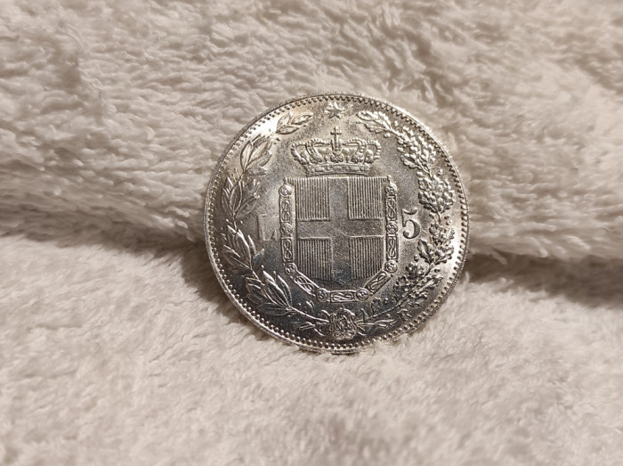 MONEDA 5 LIRE UMBERTO I 1878 R ITALIA stare FOARTE BUNA EMISIE 100000