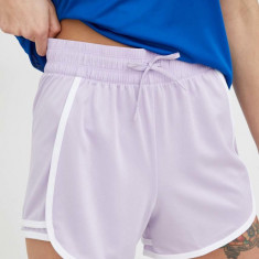 Reebok pantaloni scurți de antrenament Workout Ready femei, culoarea violet, cu imprimeu, high waist