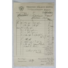 7.CHITANTA ELIBERATA FAMILIILOR DOCTORULUI CONSTANTIN DANIEL SI ANTON CARP , DE HOTELUL &#039; TRIANON PALACE &#039; DIN PARIS , 1932