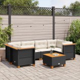 Set canapele de grădină cu perne, 7 piese, negru, poliratan