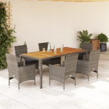 Cumpara ieftin Set mobilier gradina Gossi, 7 piese, poliratan gri/lemn acacia, perne incluse, 6 locuri