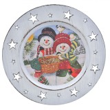 Platou Decorativ Crăciun, Plastic, Rotund, Om de Zăpadă, Perforat Stele, 33cm, Oem