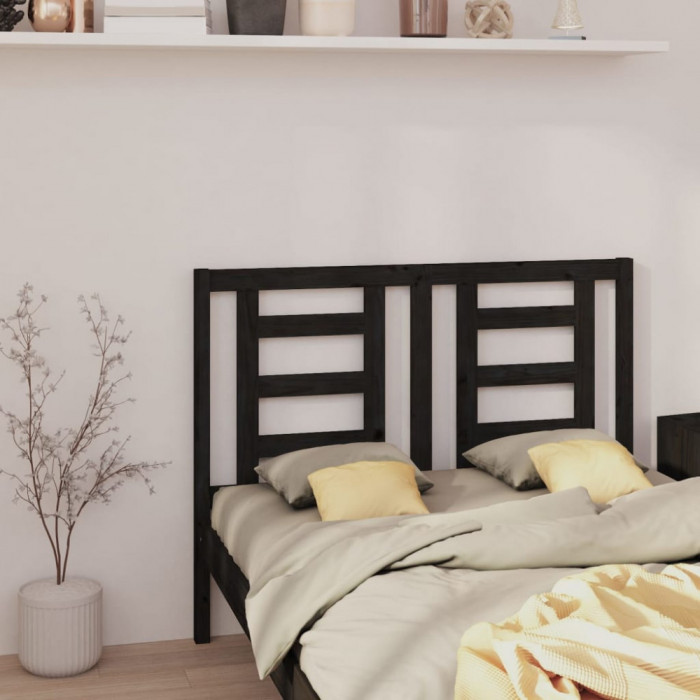 vidaXL Tăblie de pat, negru, 146x4x100 cm, lemn masiv de pin 818824