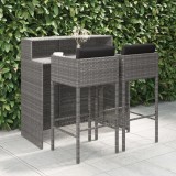 Set mobilier bar de gradina, cu perne, 3 piese, gri, poliratan GartenMobel Dekor, vidaXL