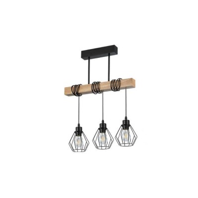 Lustra suspendata in stil vintage, 3 becuri LED, 35W, 25x5x5 cm, E27, lemn si otel foto