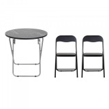 Masa plianta rotunda cu 2 scaune blat mdf 60x65cm negru Zilan ZLN6951_2S