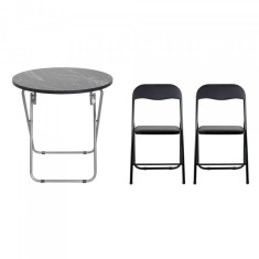 Masa plianta rotunda cu 2 scaune blat mdf 60x65cm negru Zilan ZLN6951_2S foto