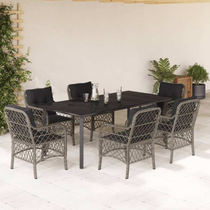 vidaXL Set mobilier de grădină cu perne, 7 piese, gri, poliratan 3212136