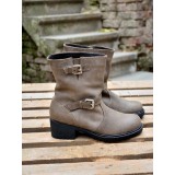 Bocanci dama din piele naturala cu catarame Biker kaki, 36