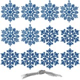 Cumpara ieftin Set 12 decoratiuni pentru brad tip fulg de zapada, 10 cm, cu snur, albastru