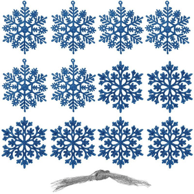 Set 12 decoratiuni pentru brad tip fulg de zapada, 10 cm, cu snur, albastru foto