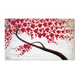 Tablou pictat manual, Copacul vietii cu flori rosii, 100x60cm ulei pe panza in relief efect 3D, Superb