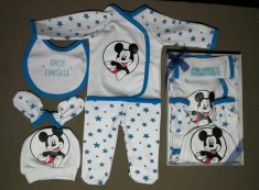 Set 5 piese pentru bebe Mickey Mouse, fabricat in Romania - albastru foto