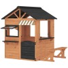 AIYAPLAY Căsuță de joacă din lemn pentru exterior cu bucătărie, bancă, tejghea, ferestre, ușă pentru 3-8 ani 171,5 x 146 x 156 cm Maro | Aosom Romania