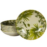 Set 6 farfurii adanci, 21 cm, Hawaii, Crem deschis cu frunze verzi