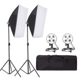 Cumpara ieftin Kit de 2 softboxuri, soclu de 4 becuri, 2 trepiezi reglabili 200 cm, fara becuri, geanta de transport inclusa
